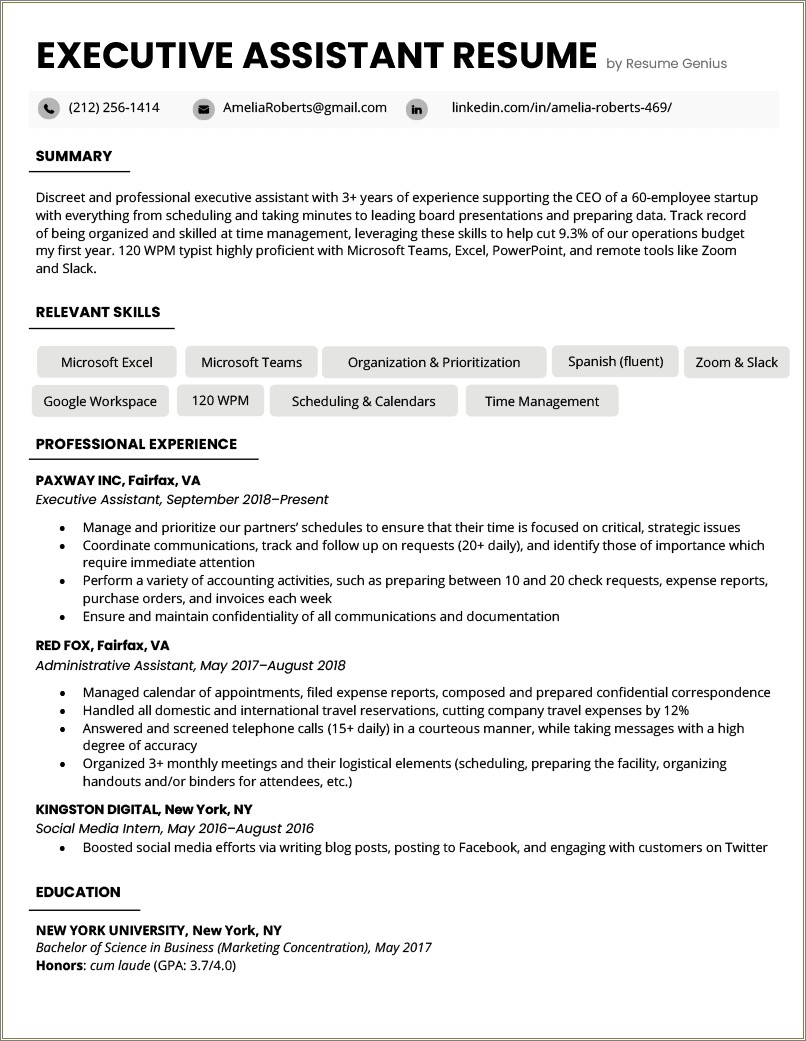 Key Skills In Resume For Executive Assistant