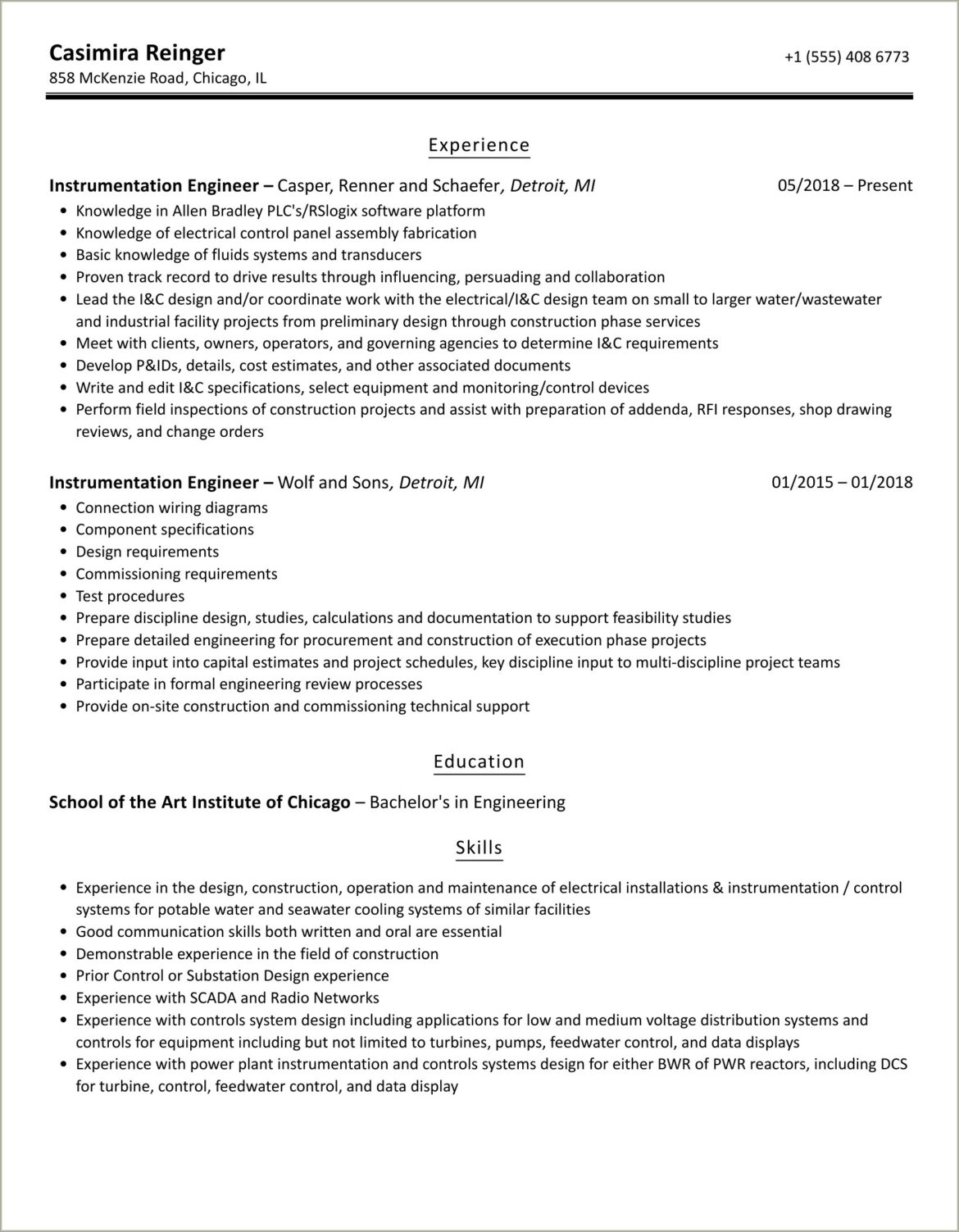 Key Skills In Resume For Instrumentation Engineer