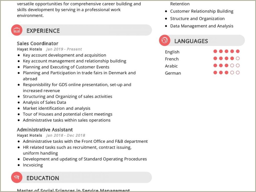 Key Skills Summary For Resume In Management Relationships