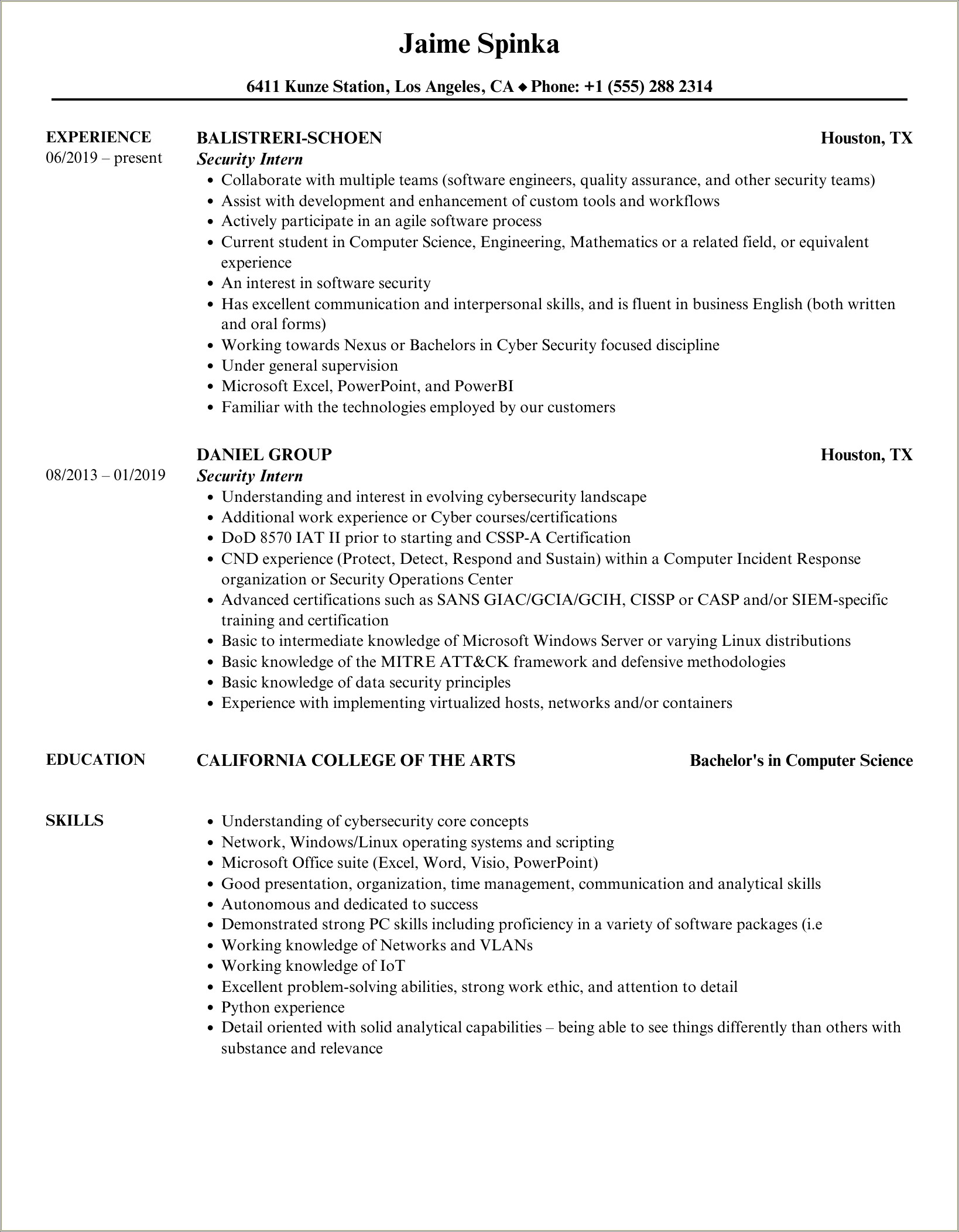 Key Words For Cybersecurity Intern Resume