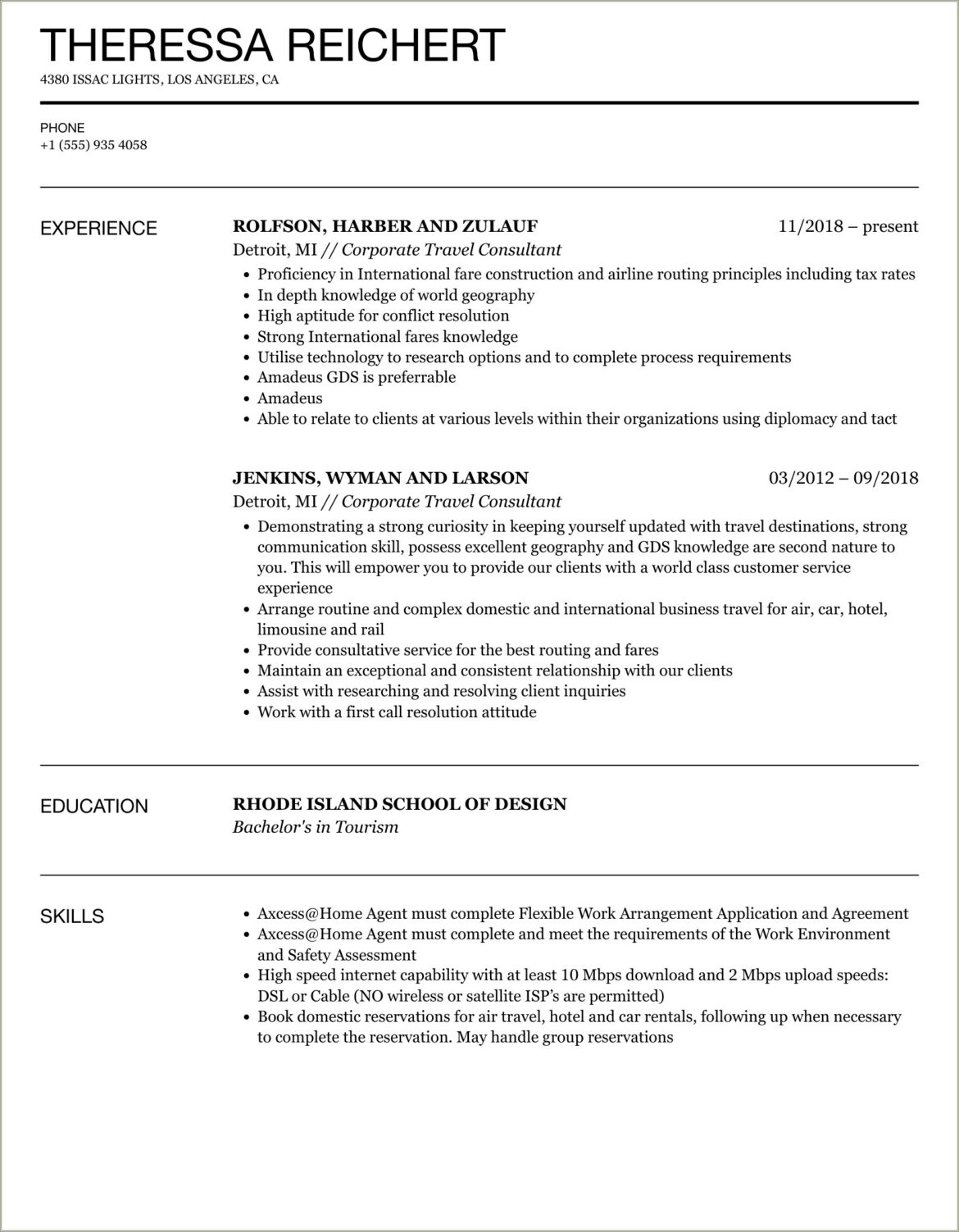 Key Words For Travel Agent Resume