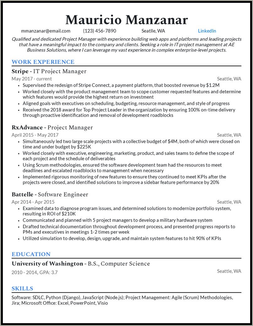 Key Workds For Project Manager Resume