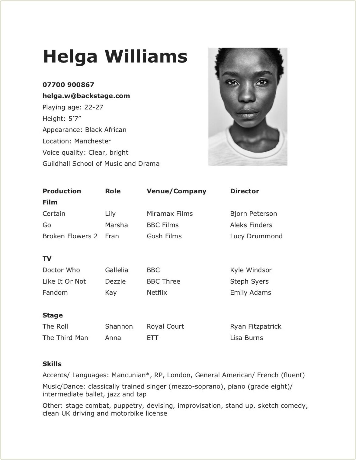 Kids Acting And Modeling Resume Template Free