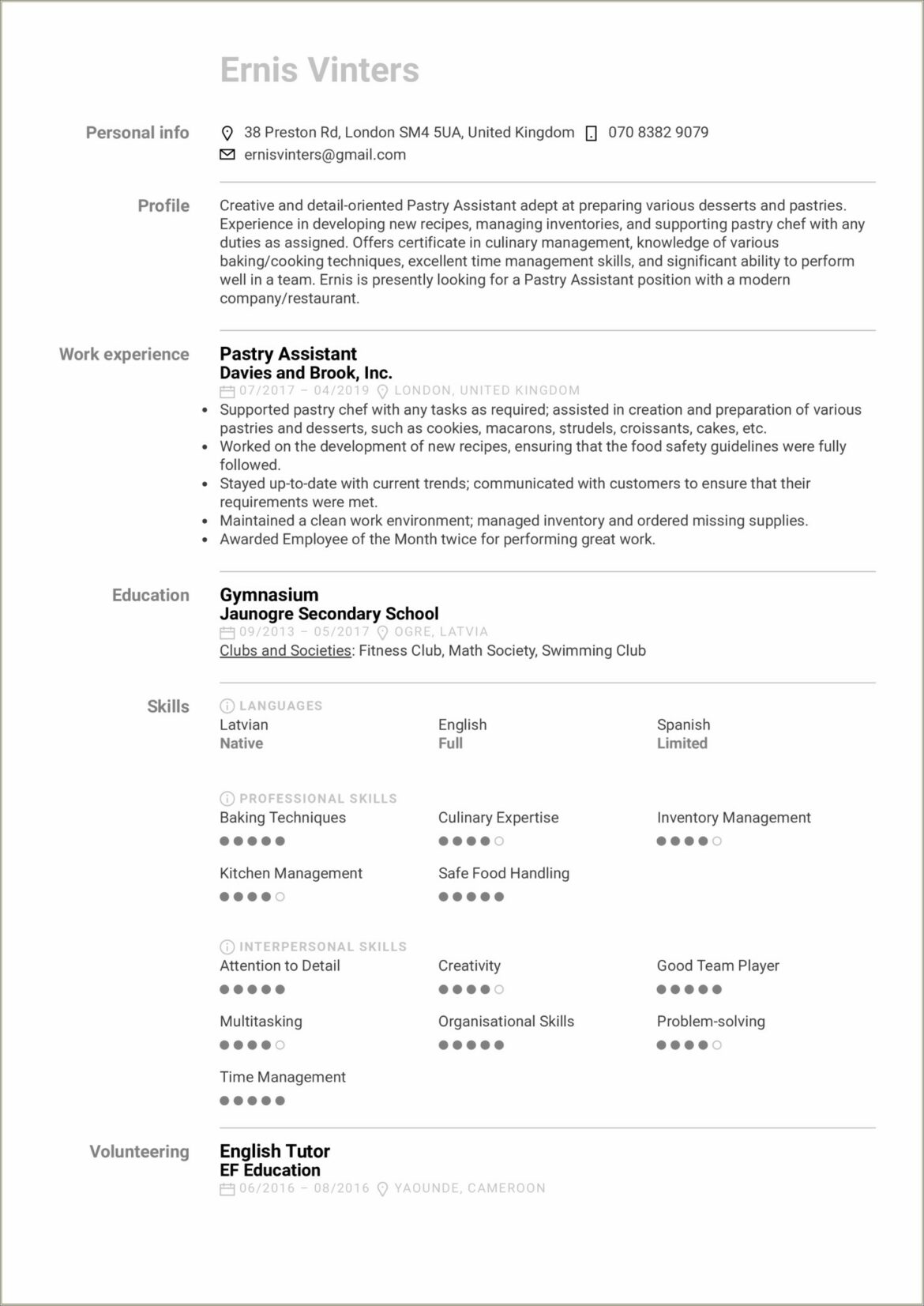 Kitchen Hand And Food Service Assistant Resume Sample