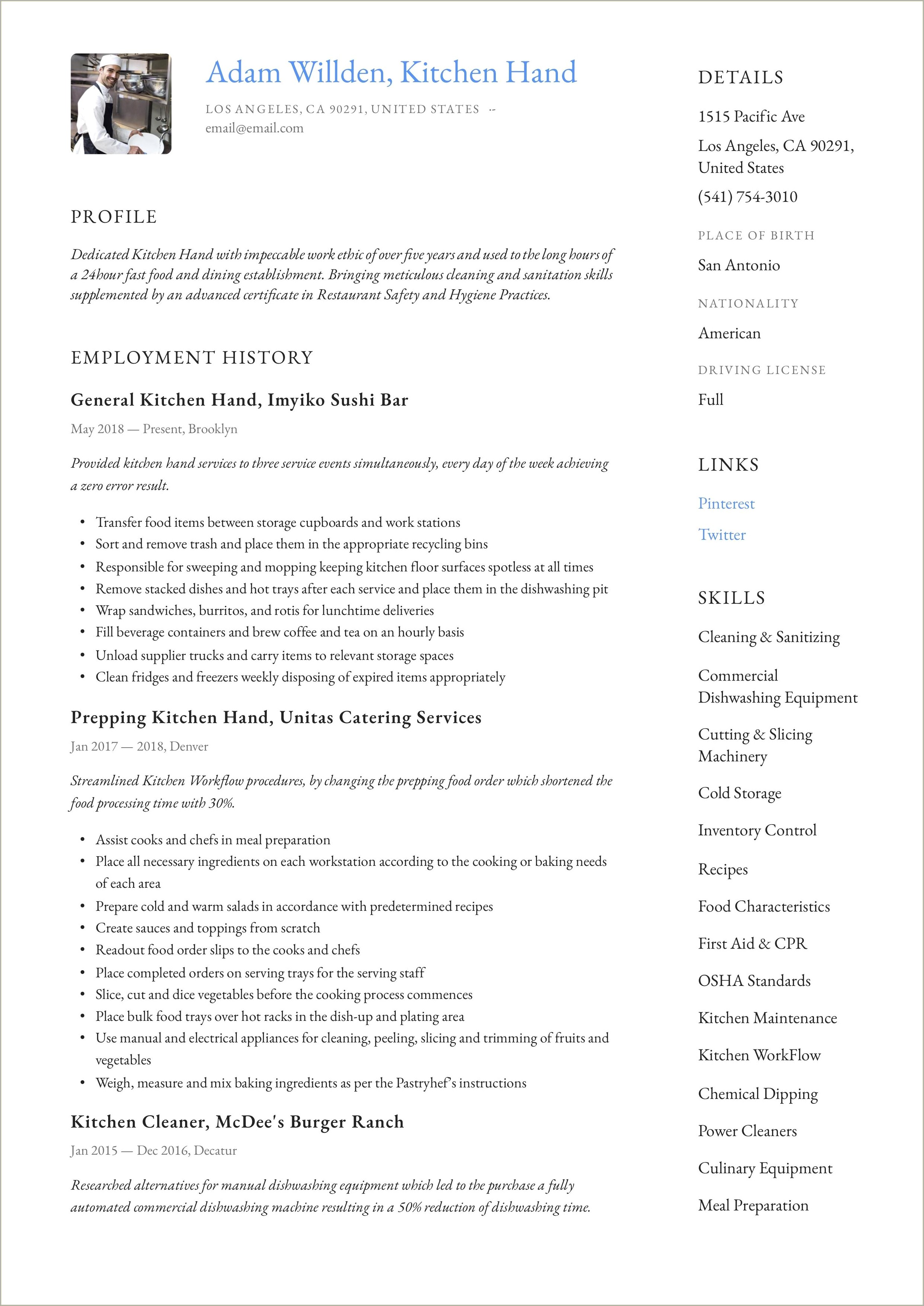 Kitchen Manager High Volume Resume Examples