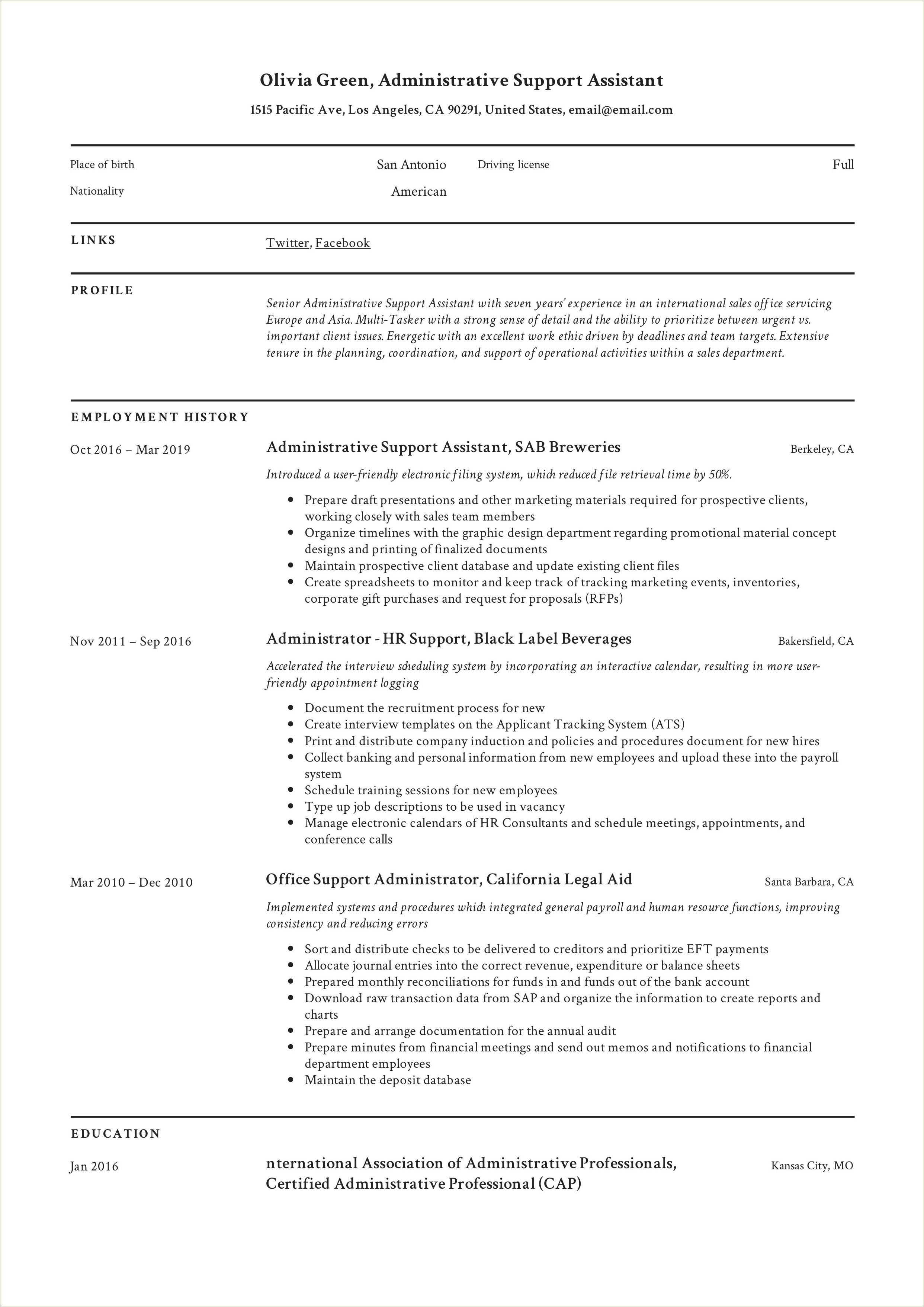 Lab Admin Assistant Job Description Resume