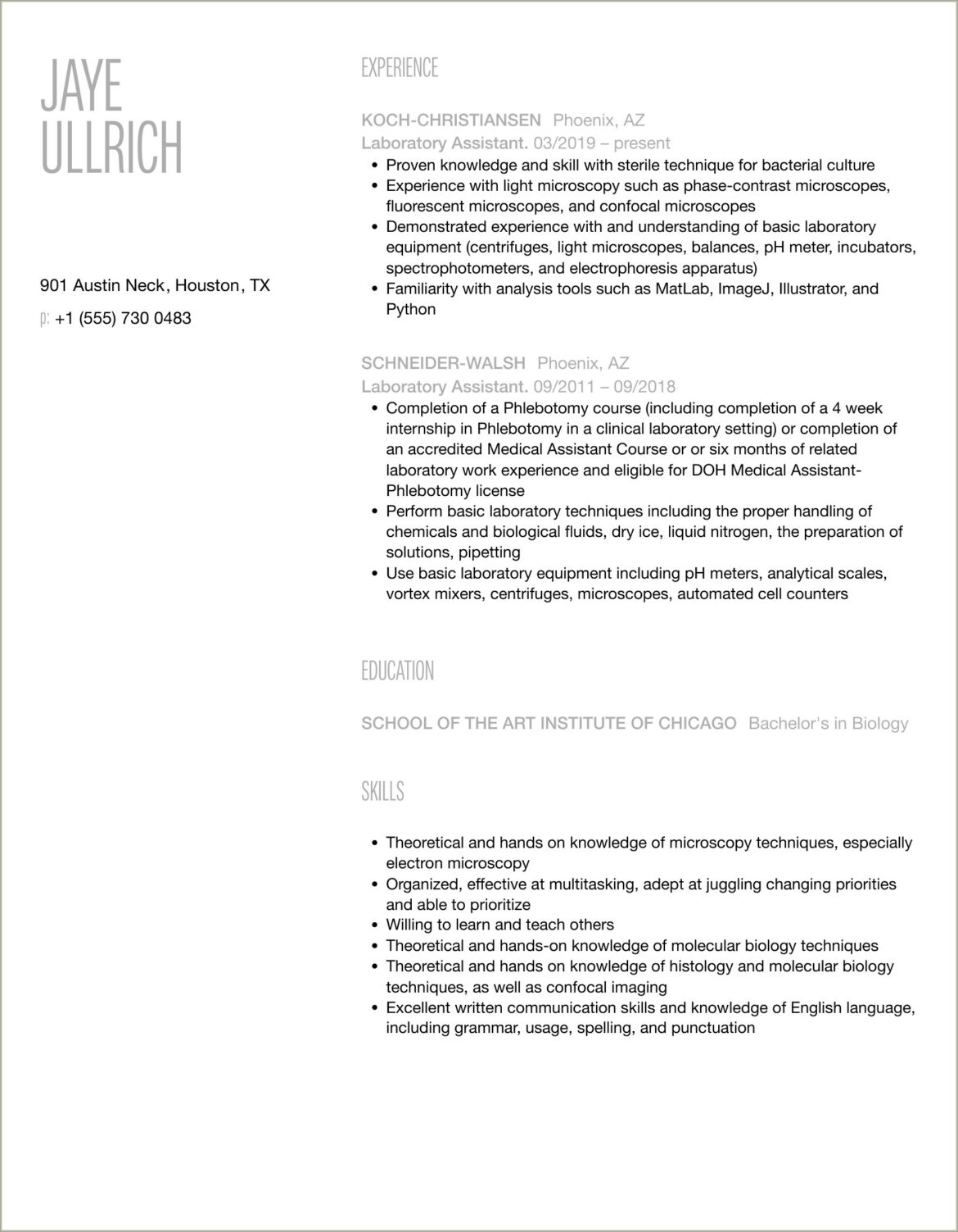 Lab Assistant Coding Job Description Resume