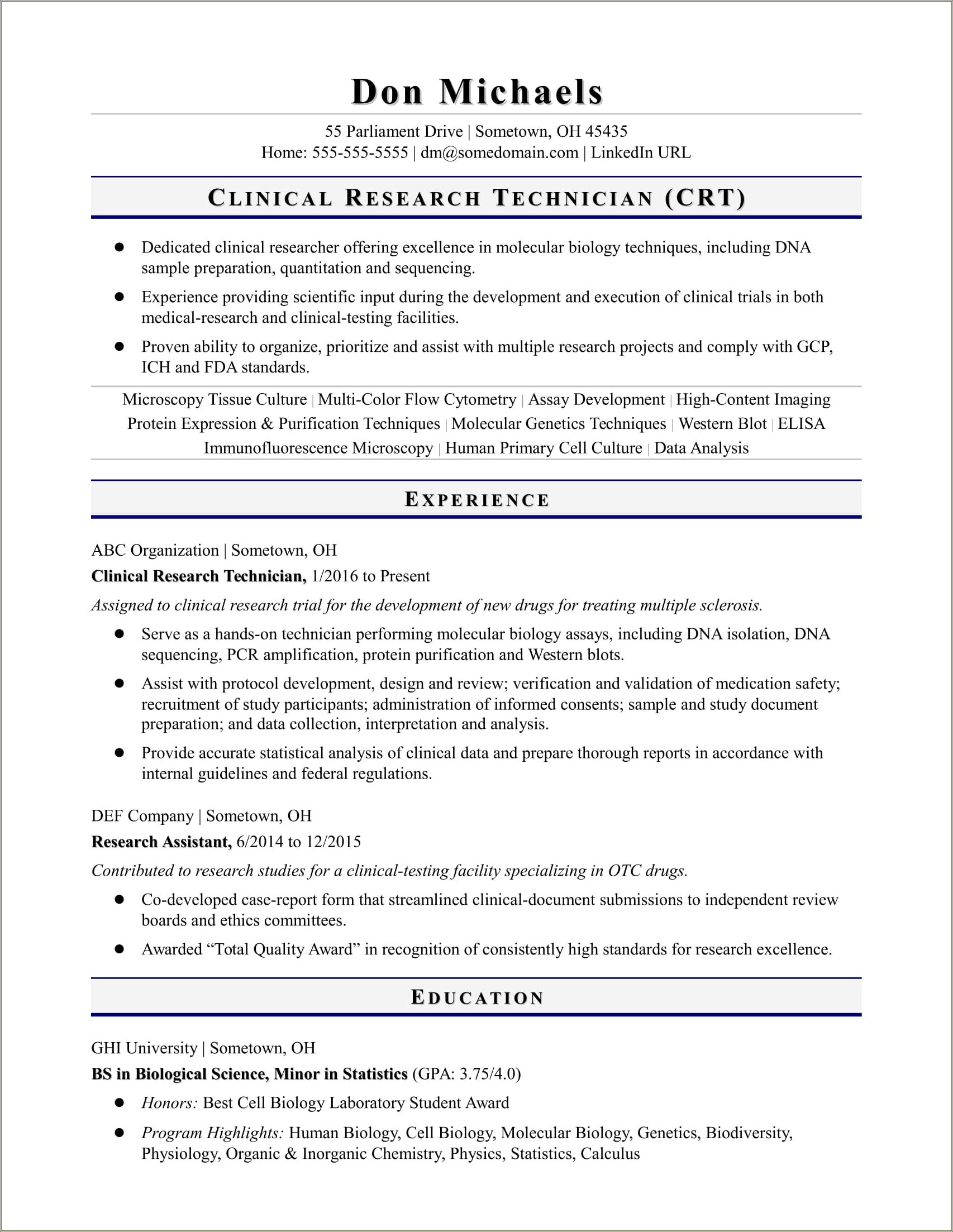 Lab Techniques To Put On Resume