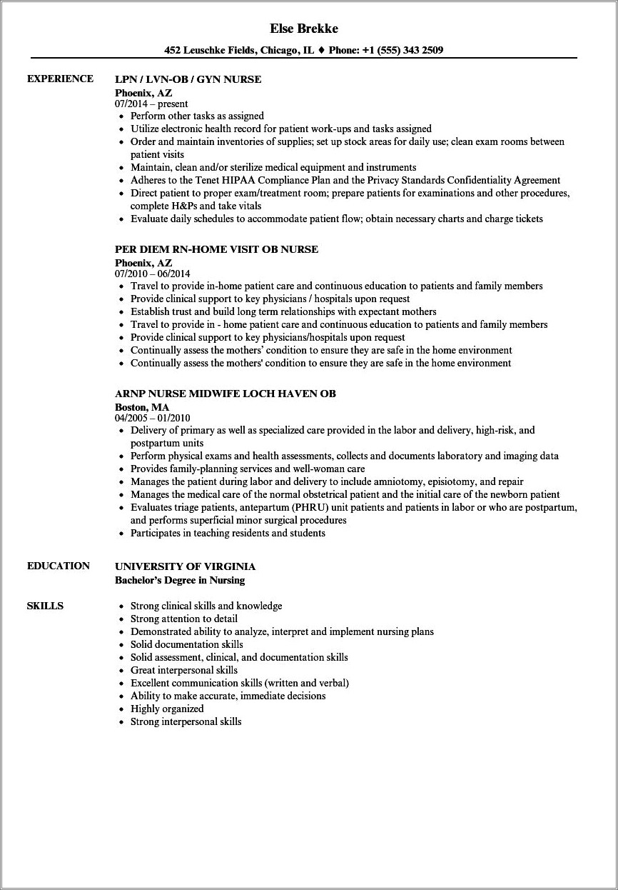 Labor And Delivery Clinical Experience Resume
