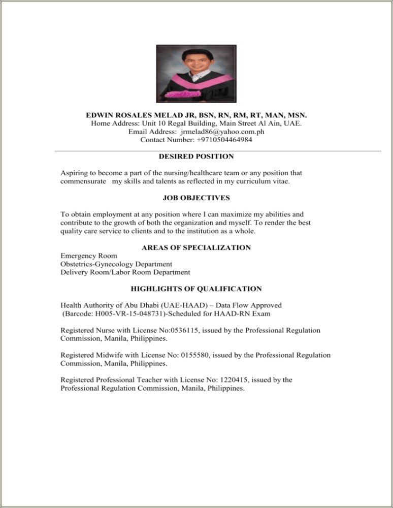 Labor And Delivery Nurse Sample Resume