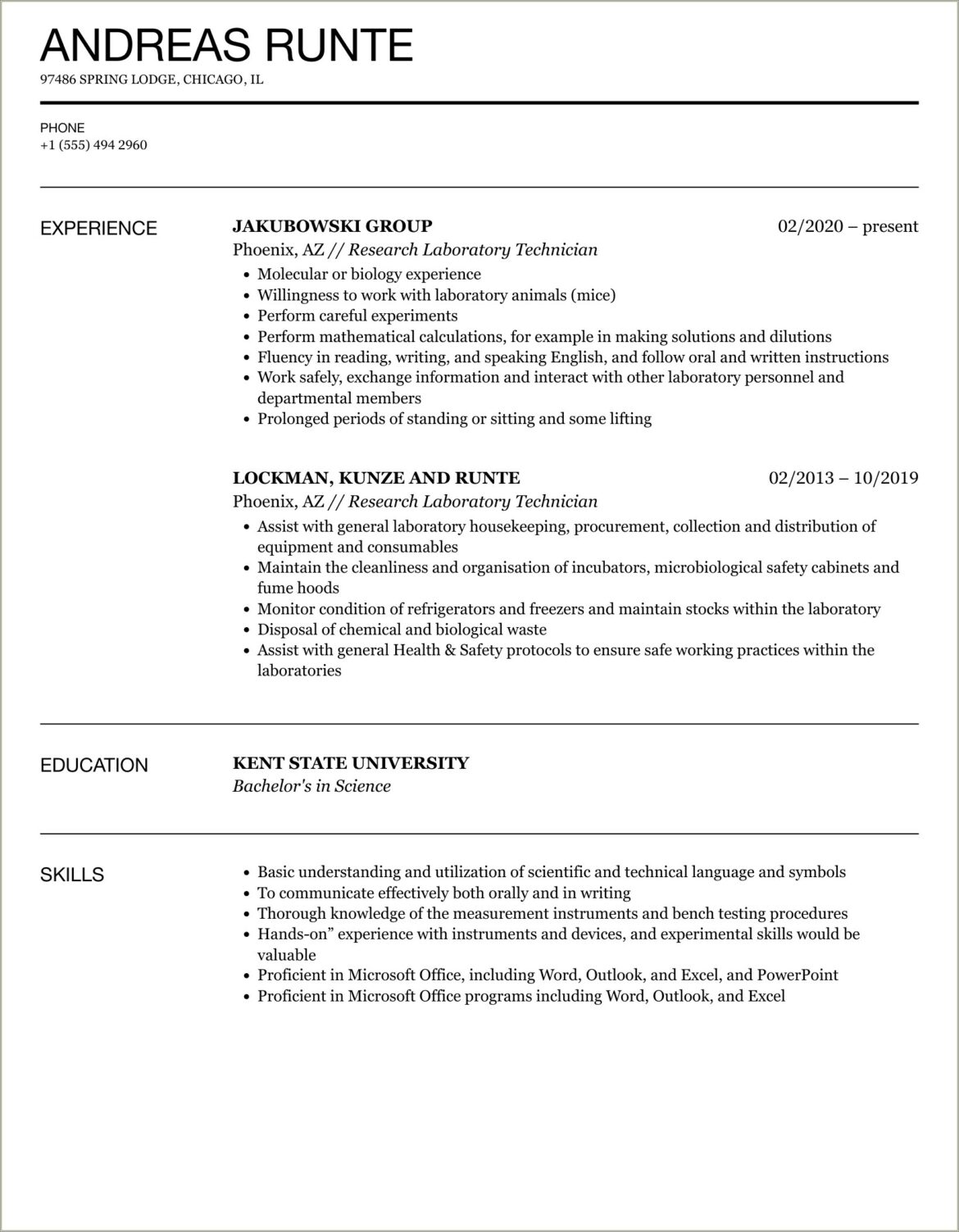 Laboratory Skills To Put On A Resume