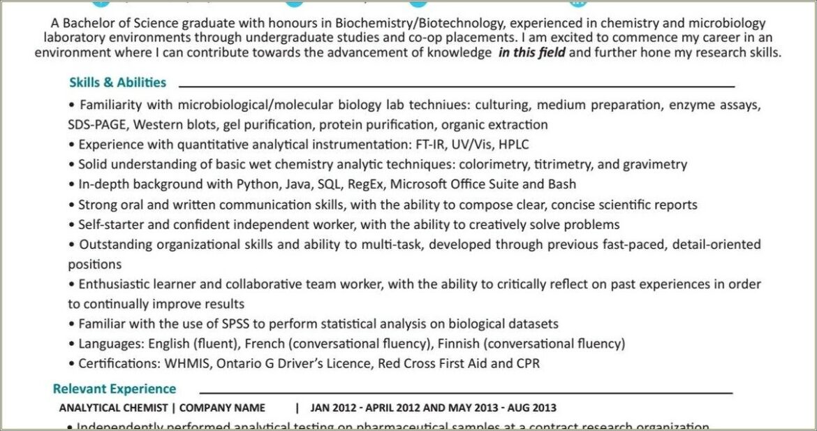 Labs Skills To Put On Resume Reddit Job