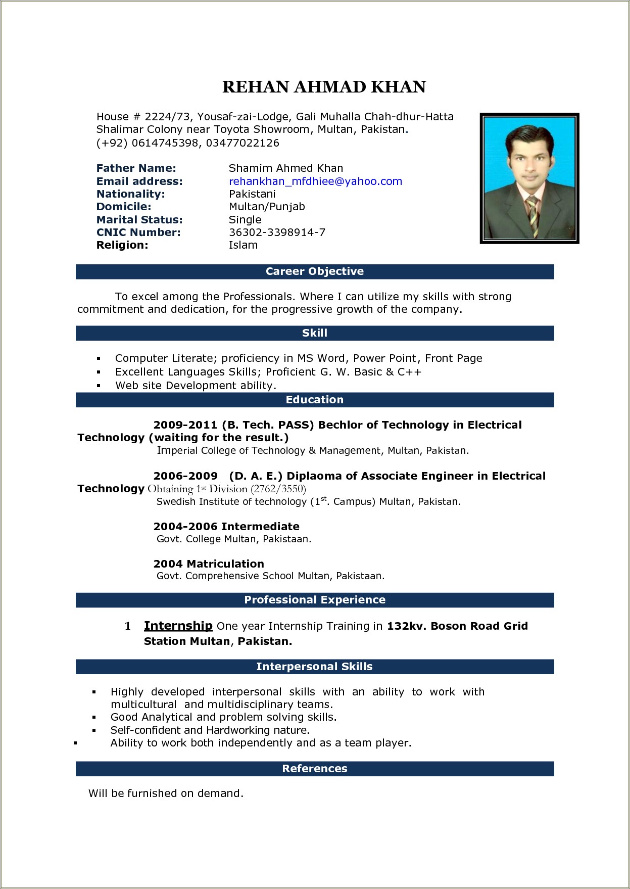 Latest Resume Format Download In Ms Word 2007