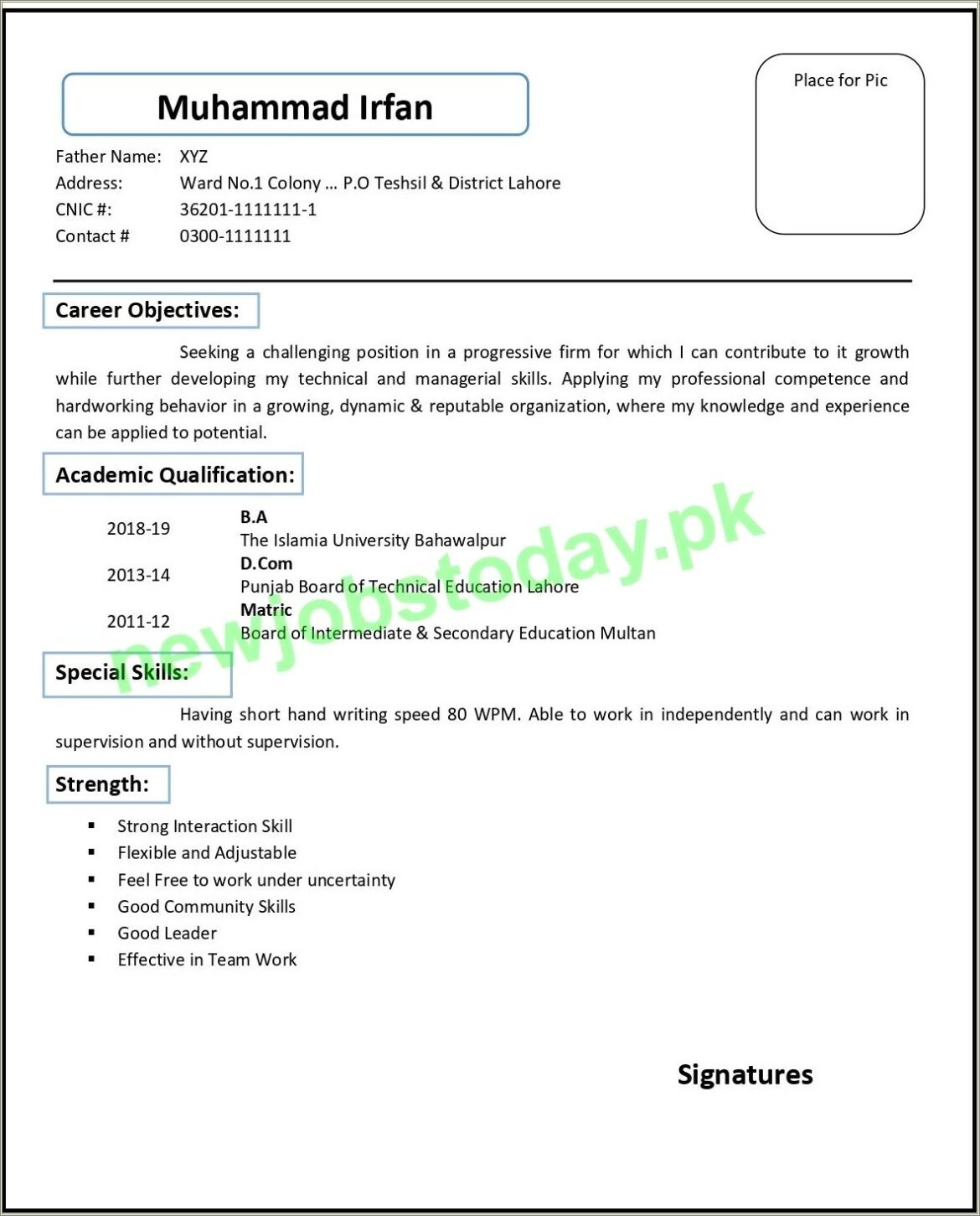 Latest Resume Format In Word File Download