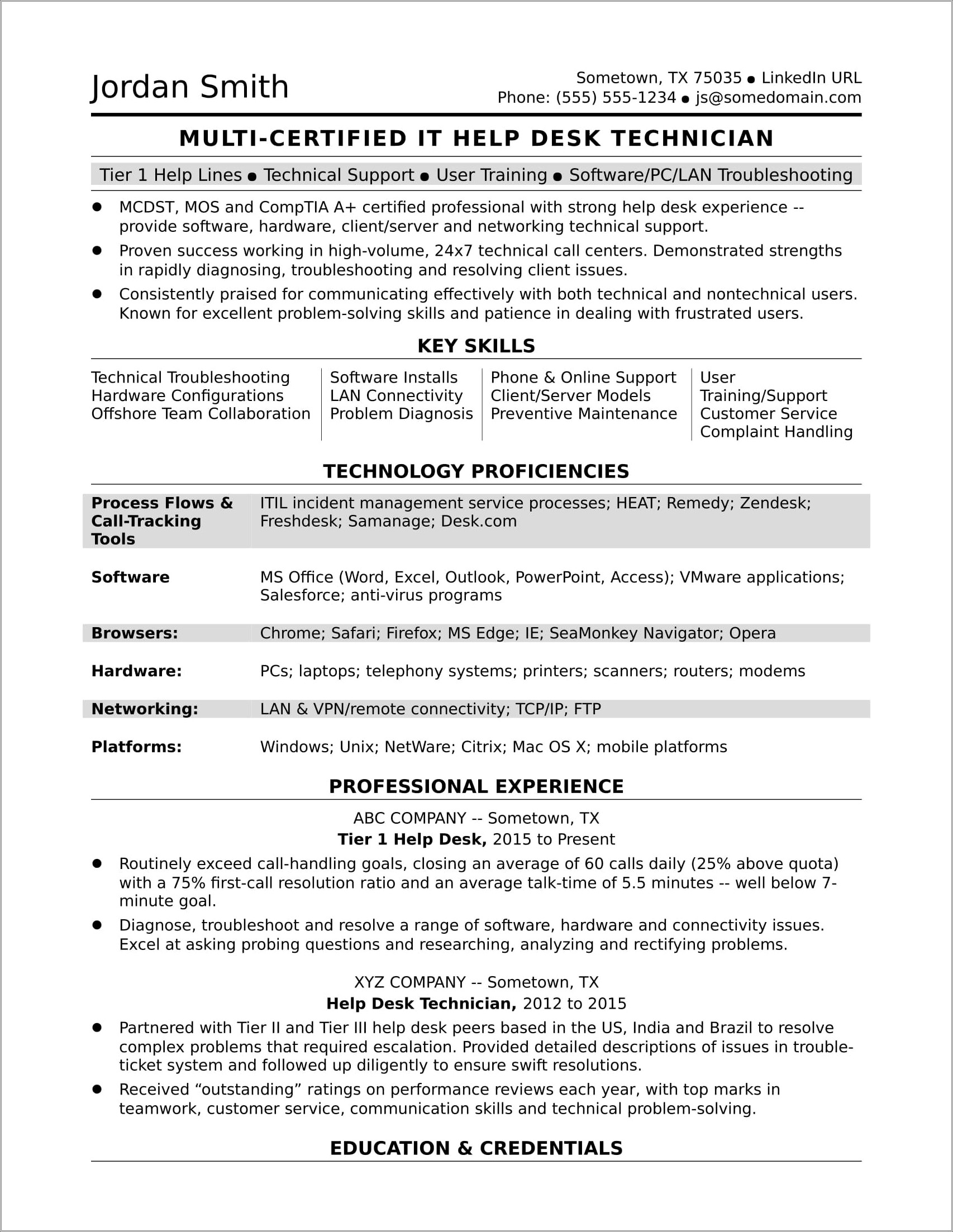 Latest Resume Sample For It Support Specialist