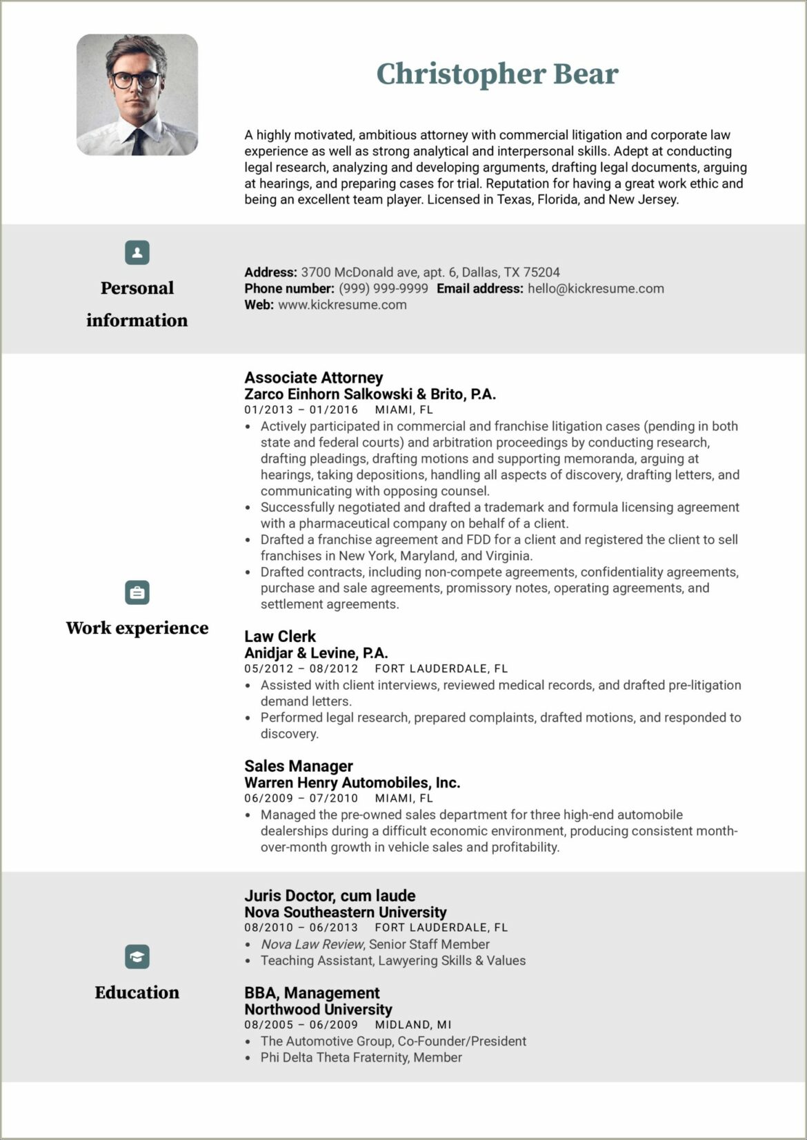 Law Clerk Personal Injury Firm Resume Description