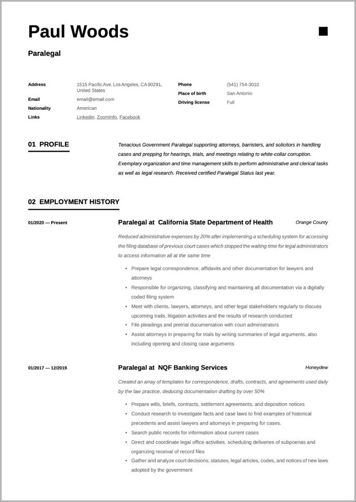Law Crossing No Experience Paralegal Resume