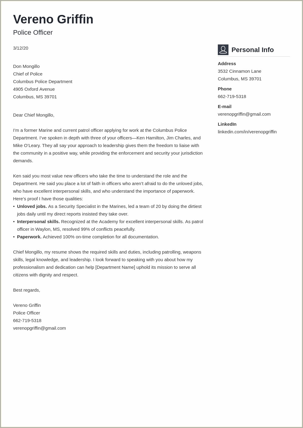 Law Enforcement Resume Cover Letter Examples