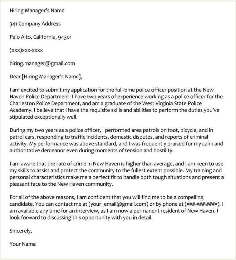 Law Enforcement Resume Cover Letter Template