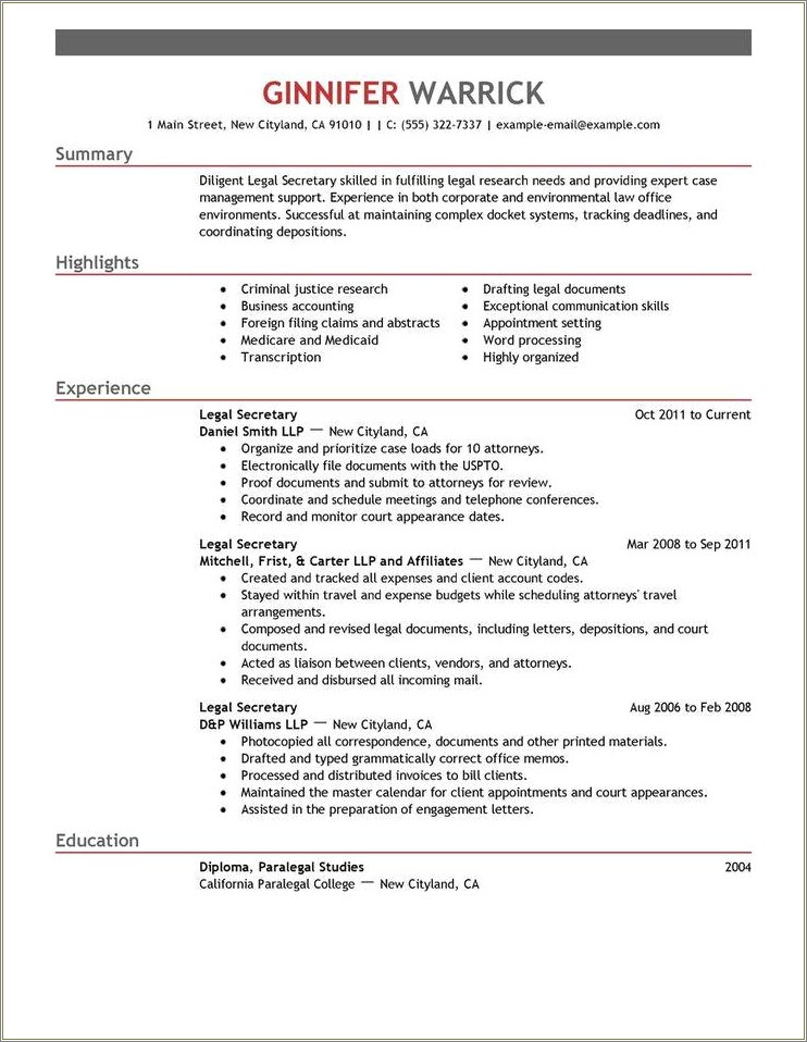 Law Firm Administrative Assistant Resume Summary
