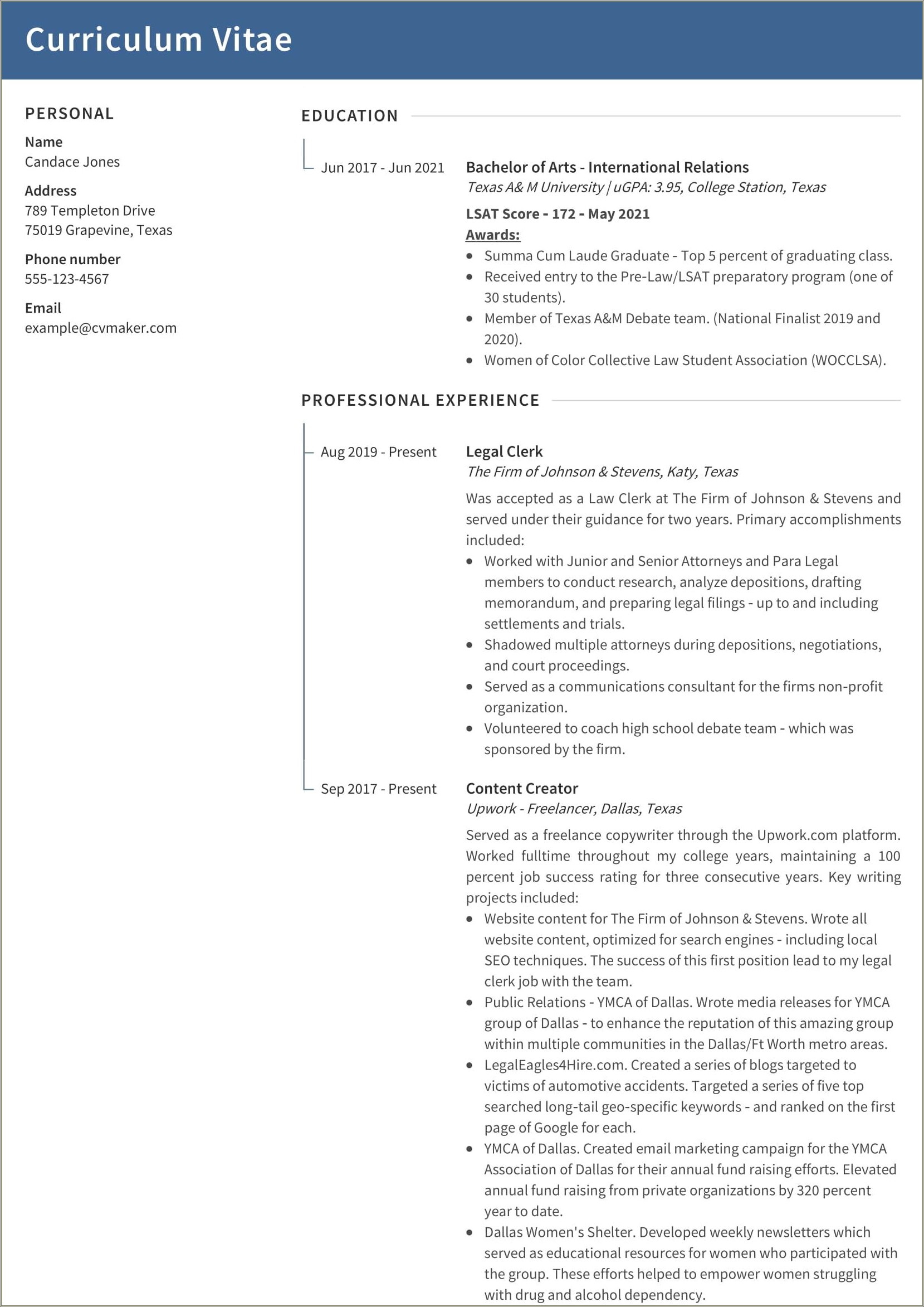 Law School Application Resume Include Gpa