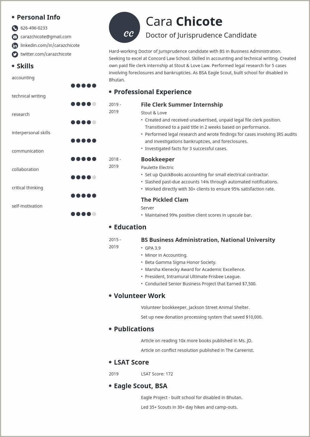 Law School Application Resume Template Word
