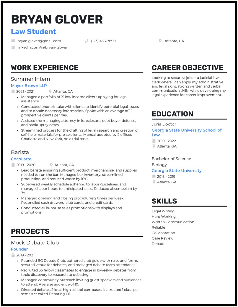 Law School Grade On Law Review Resume
