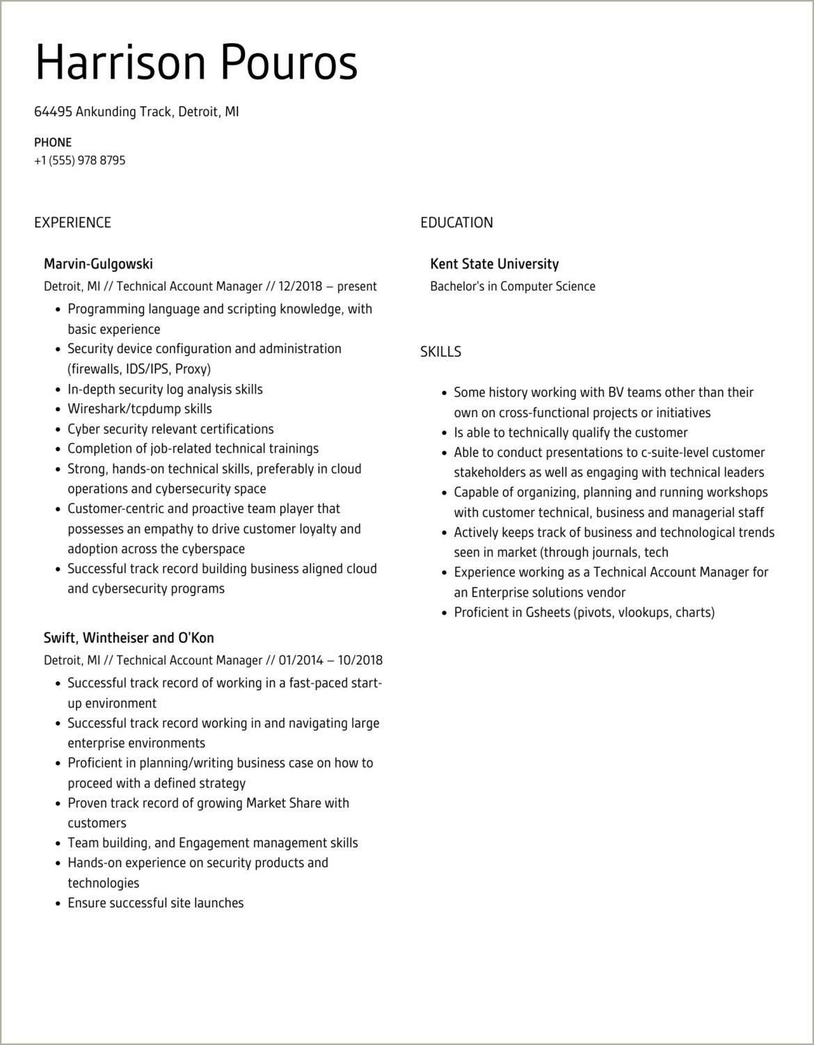 Lawn Care Technician And Account Manager Resume