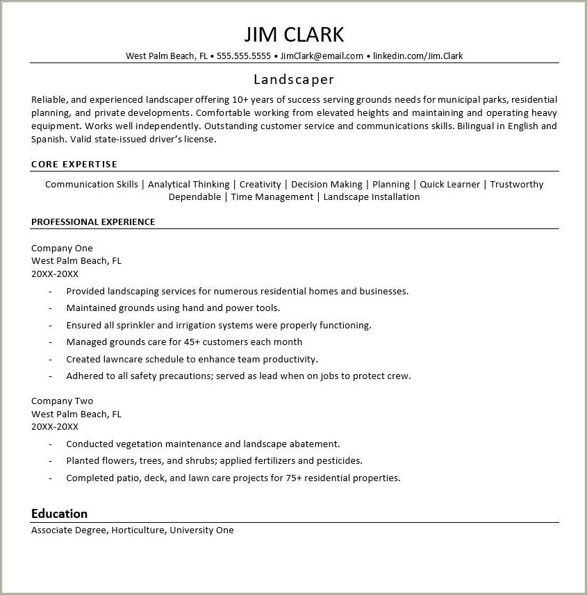 Lawn Technician Job Description For Resume