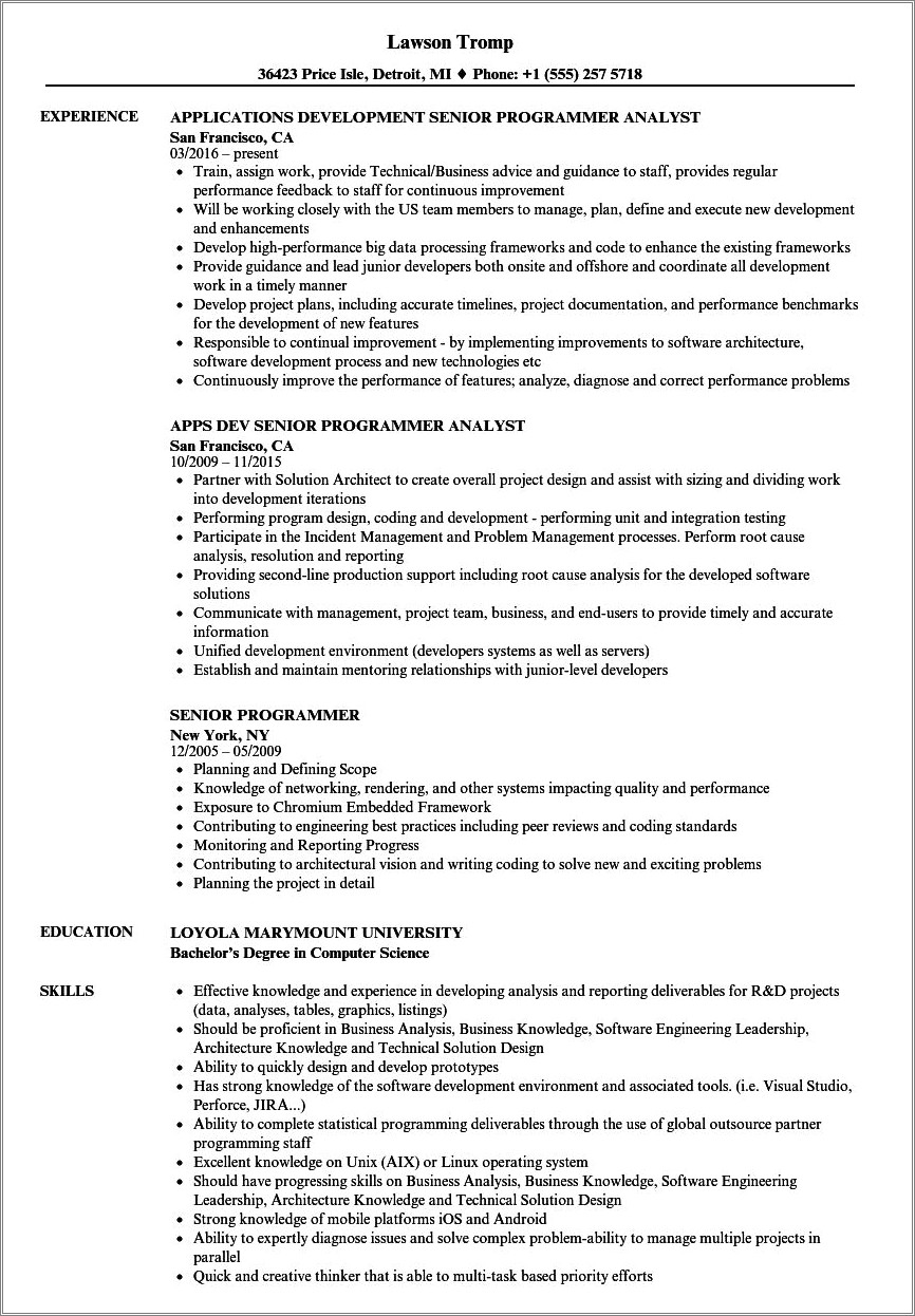 Lawson Sample Resume With Project Overview