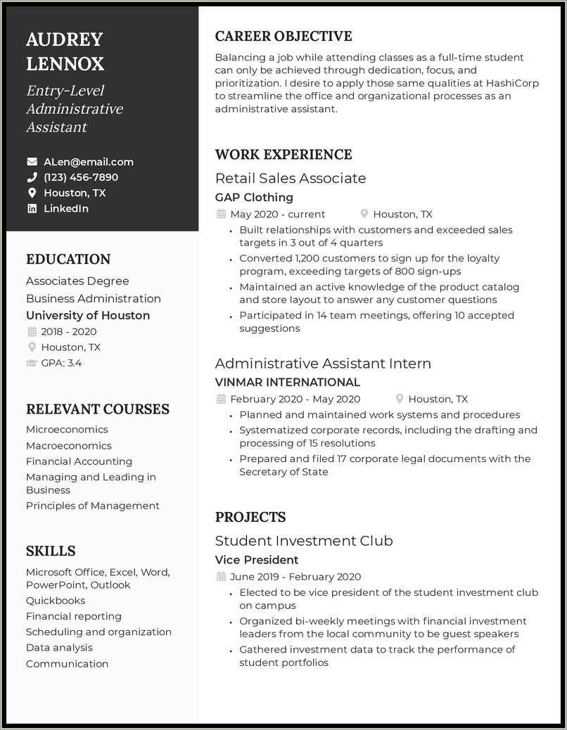 Layout Of Administrative Assistant Resume Examples