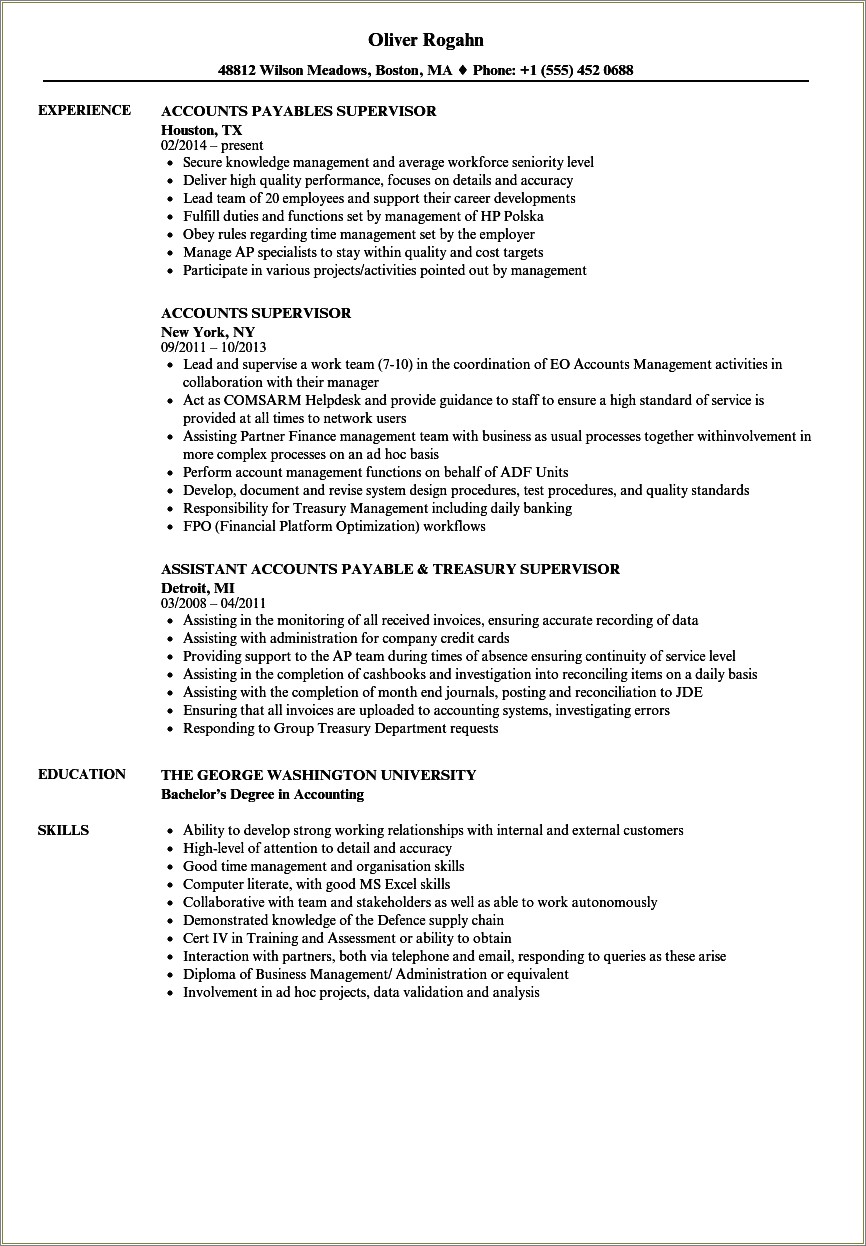 Lead Supervisor Job Description For Resume