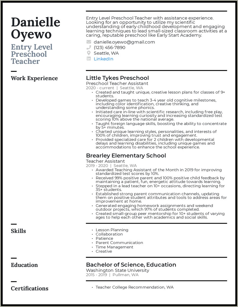 Lead Teacher Job Description For Resume