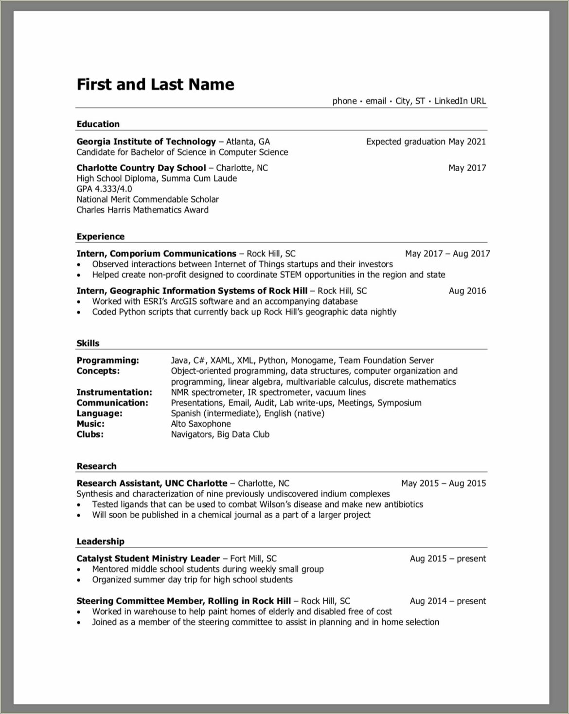 Leadership For High School Student Resume Examples