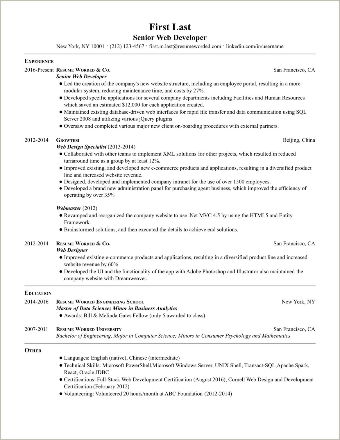 Leadership Quality Resume For Developer With Experience