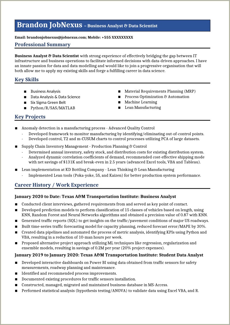 Lean Six Sigma Green Belt Resume Examples