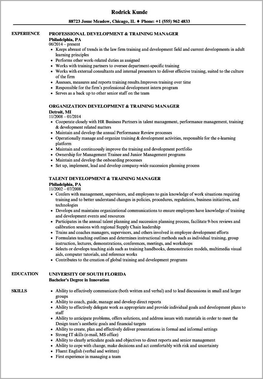 Learning And Development Manager Resume Samples