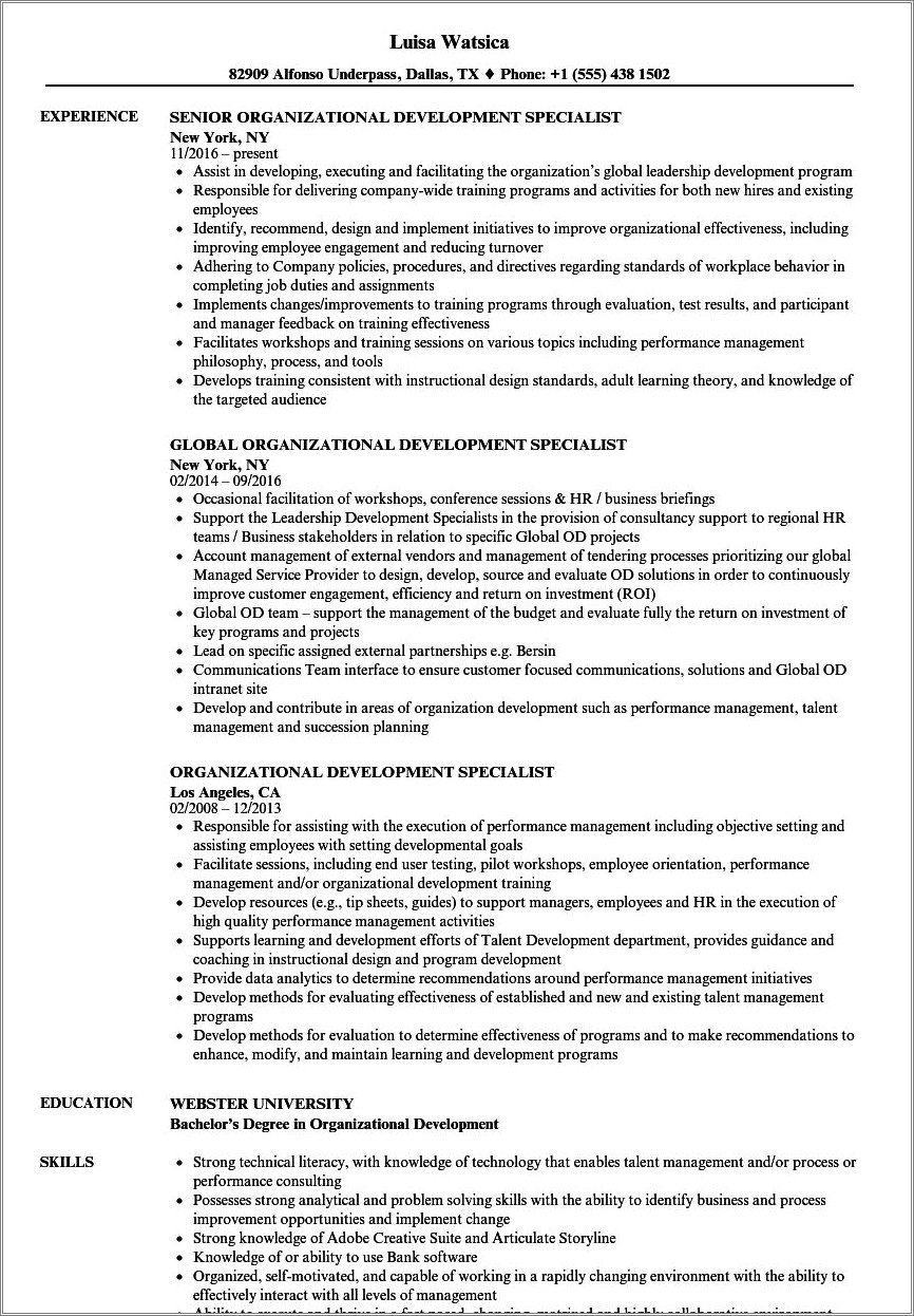 Learning And Development Specialist Resume Samples