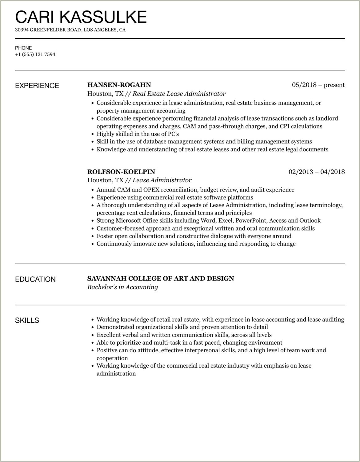 Leasing Administrator Westwood Financial Resume Job Hero