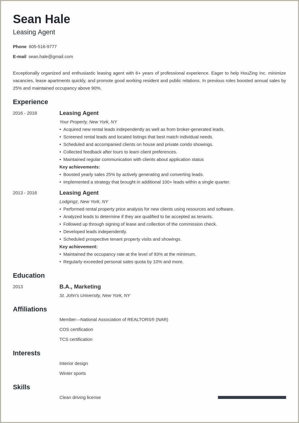 Leasing Application Specialist Job Description For Resume