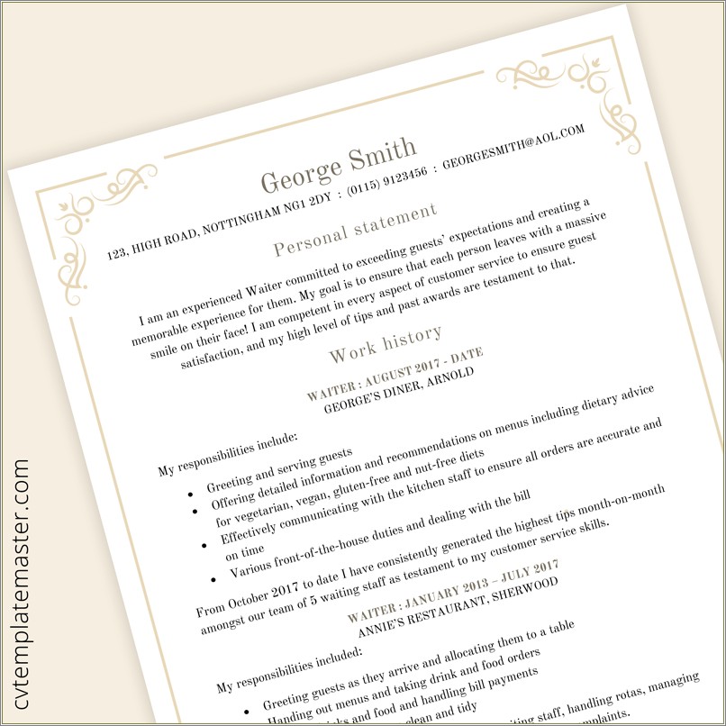 Leave Guests With An Amazing Experience Resume