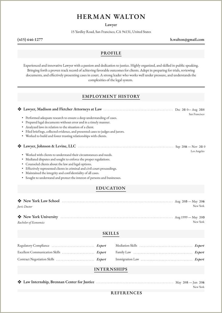 Legal Resume Education Or Experience First
