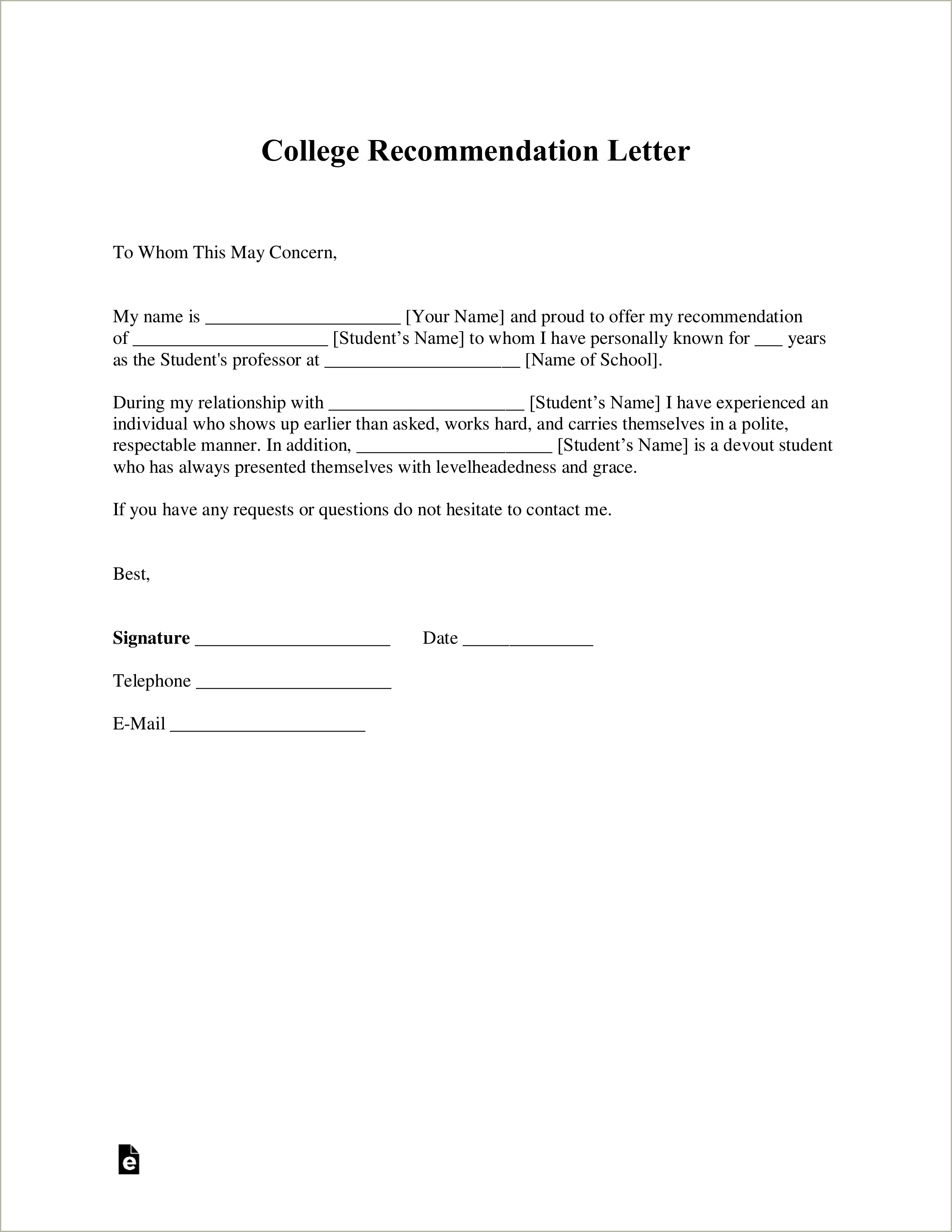 Letter Of Recommendation Example With Resume