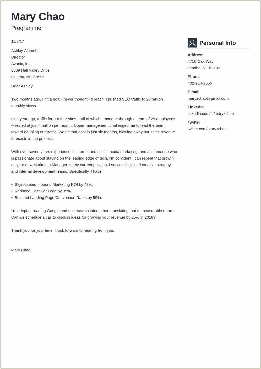 Letter With Resume To Explain Alternative Path