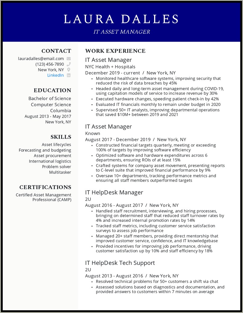 Level Entry Information Technology Resume Examples