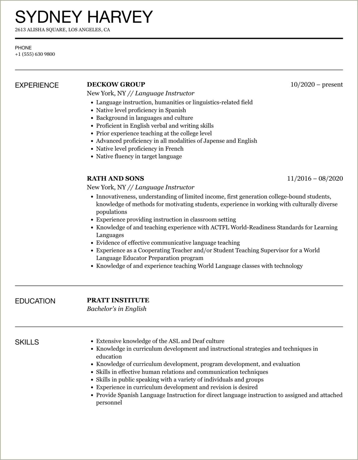 Levels Of Proficiency Wording Resume Language