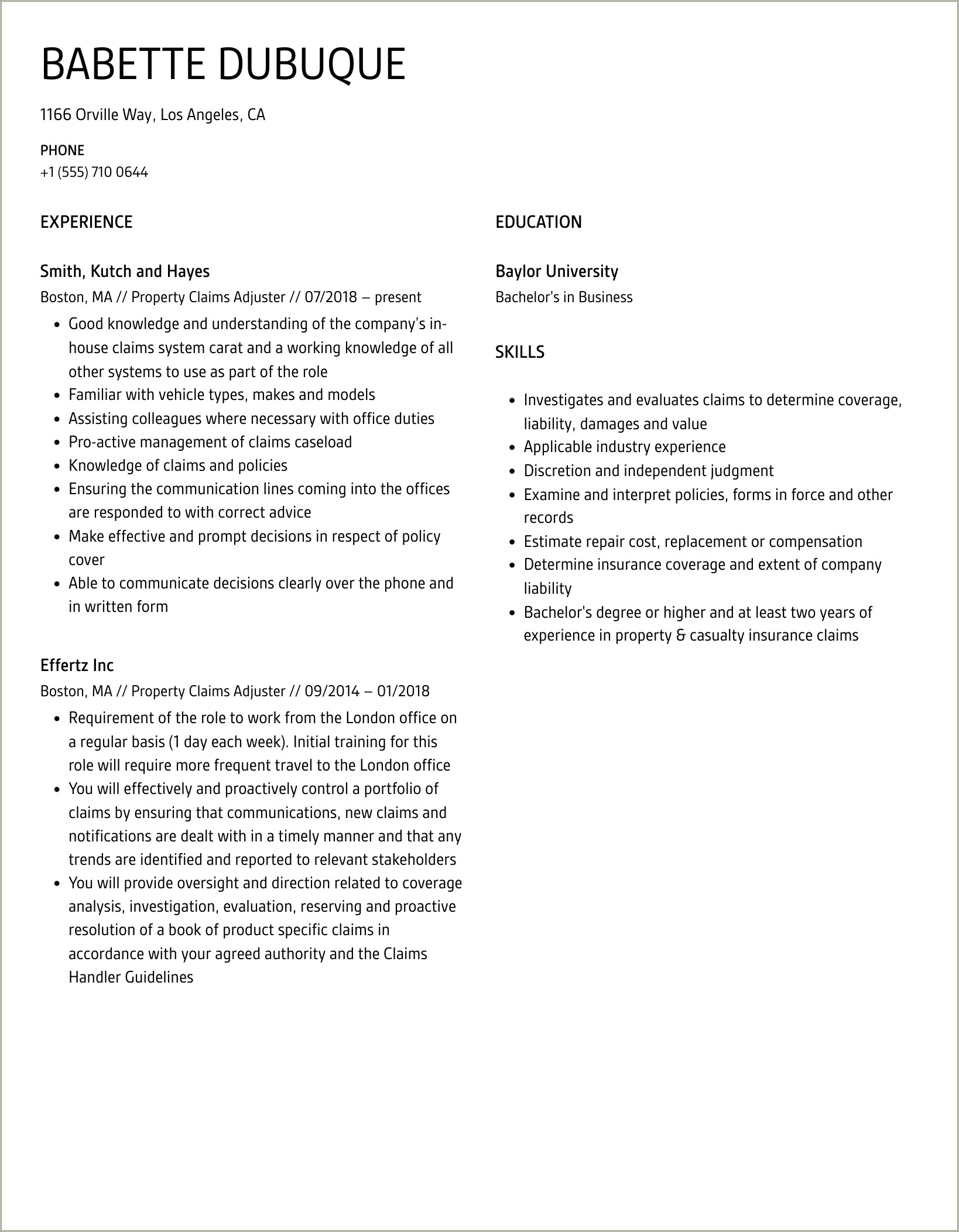 Liability Claims Adjuster Resume Cover Letter