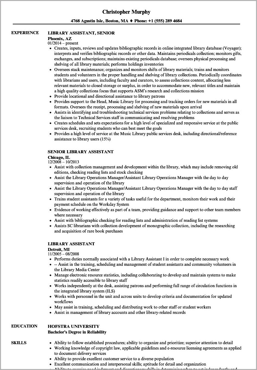 Library Assistant Resume Examples With No Experience