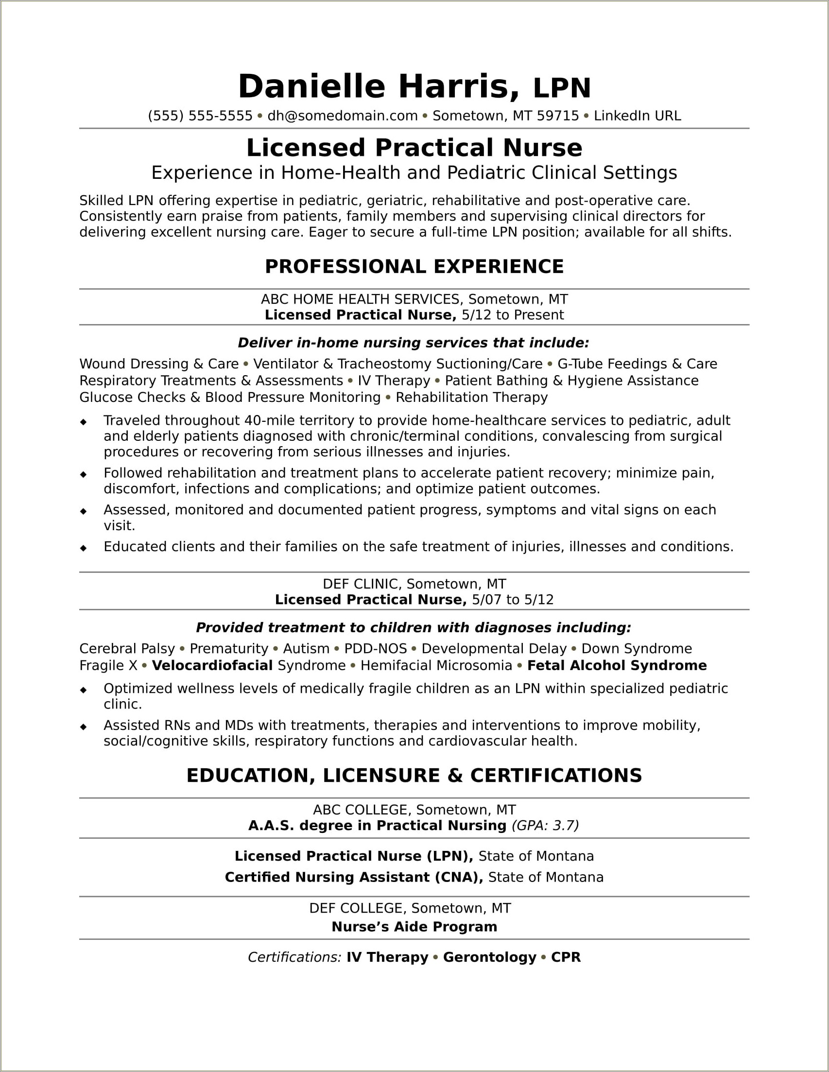 Licensed Vocational Nurse Job Description For Resume