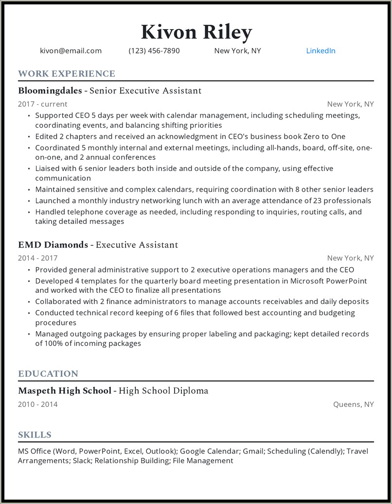 Life Assistant Job Description For Resume